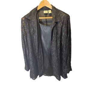 Allison Daley NWT Black Layered Lacey Blouse Built In Cami Top Sz M